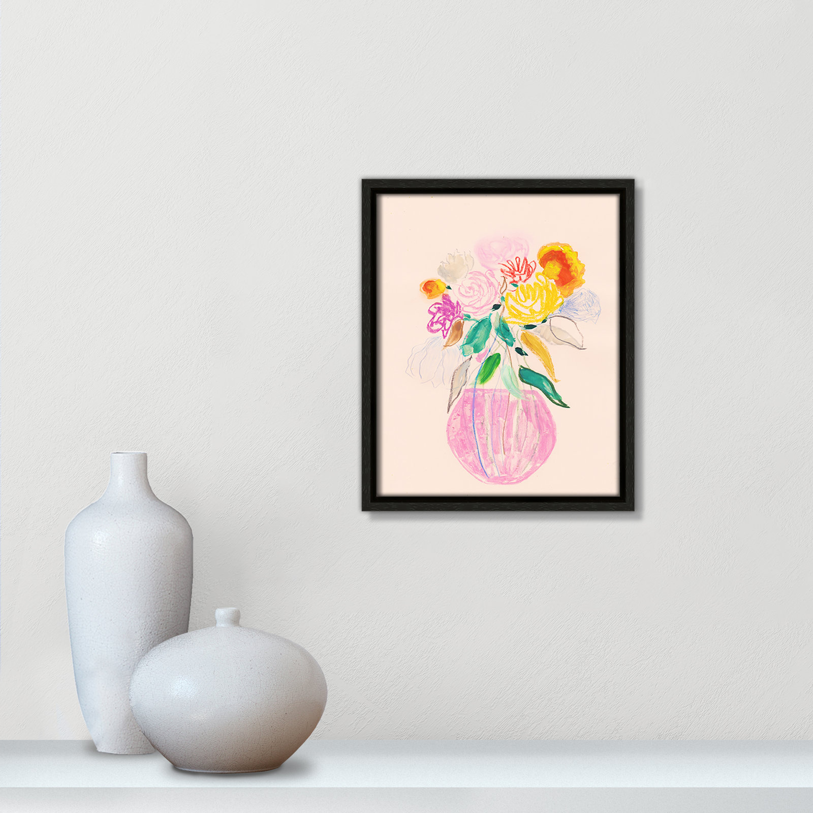 Simple Floral Collection "Simple Floral I" Print by Bea Dina, Espresso Floater Framed Canvas, No Mat, 11.5" H x 9.5" W x 2" D