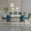 Ensemble de 4 chaises de salle à manger bleues, pieds robustes en métal au fini or riche poli, dossier haut