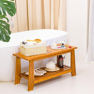 24" Commercial Teak Shower Bench - 8 Non-Slip Levelling Feet & 350 lbs Capacity