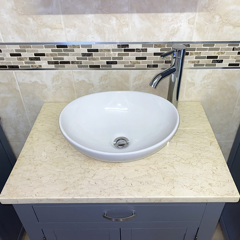 Bridgnorth 750mm Single Bathroom Vanity with Vessel Ceramic Basin, Cream Marble