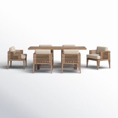 Aerilyn 6 - Person Wood Patio Dining Set with Rectangular Table , Cushions Included