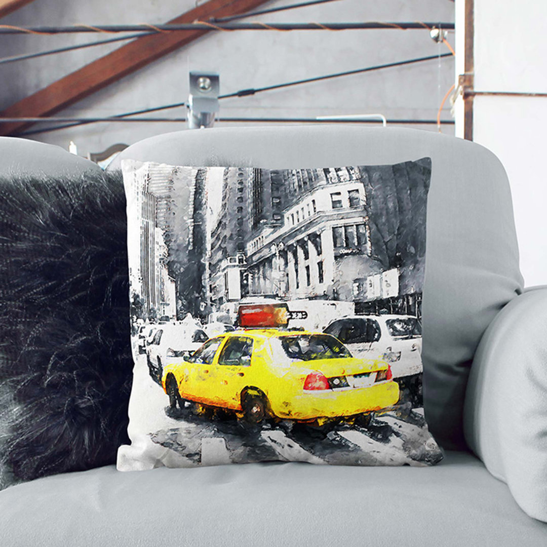 A Taxi Cab in New York Abstract Art Cushion with Filling