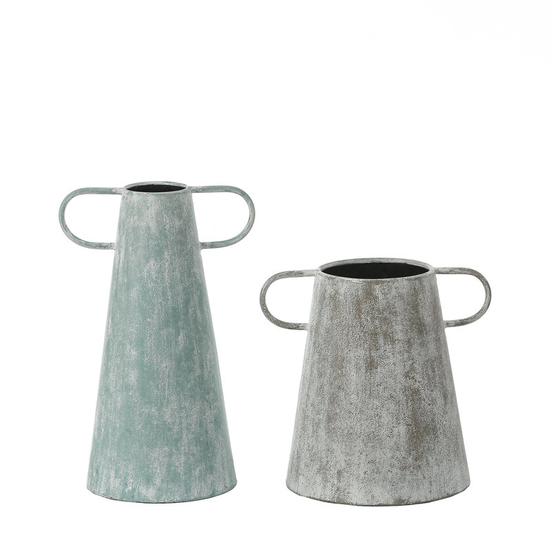 Ensemble de 2 vases en métal rétro avec deux poignées