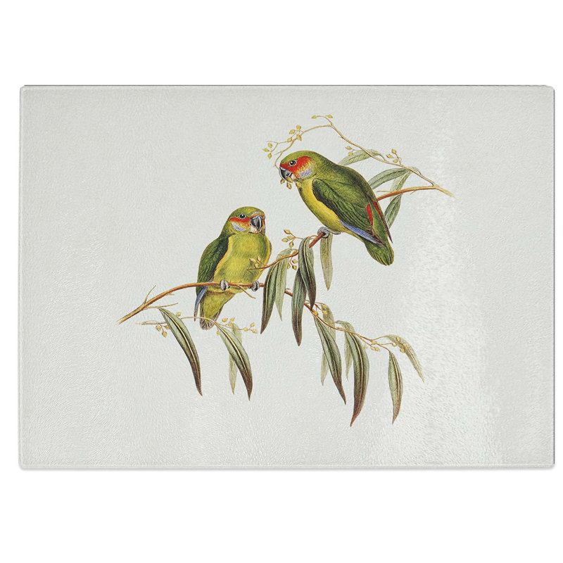 Tempered Glass Coxen's Parakeets Chopping Board, 28.5 cm W x 20 cm L