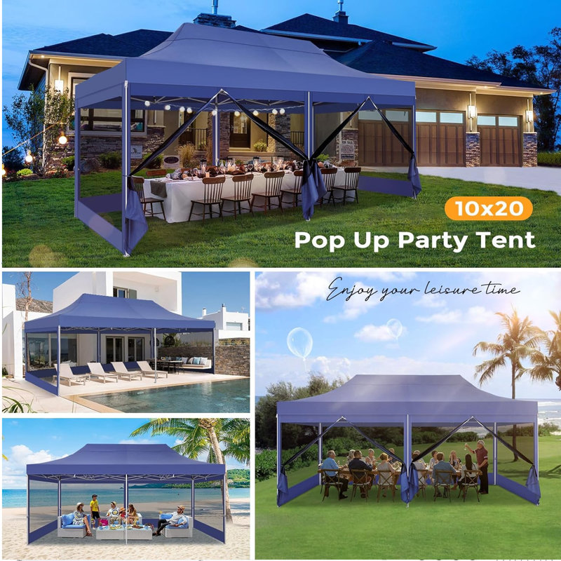 10x20 Canopy Tent, Heavy Duty Pop up Canopy with Sidewalls, Dark Blue