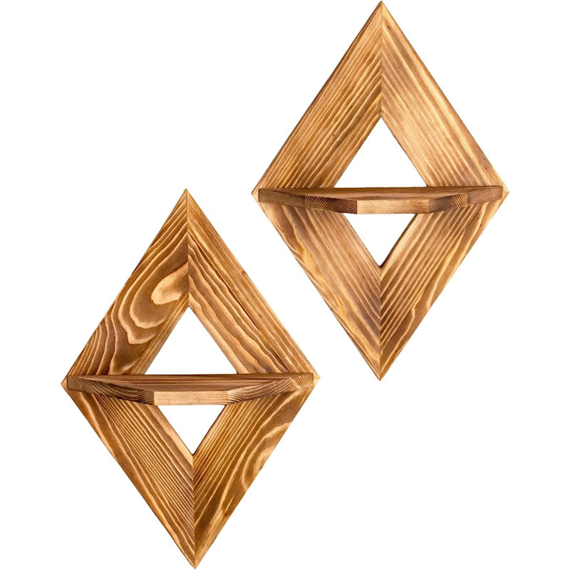 2 Piece Triangle Pine Recessed Wall Shelf
