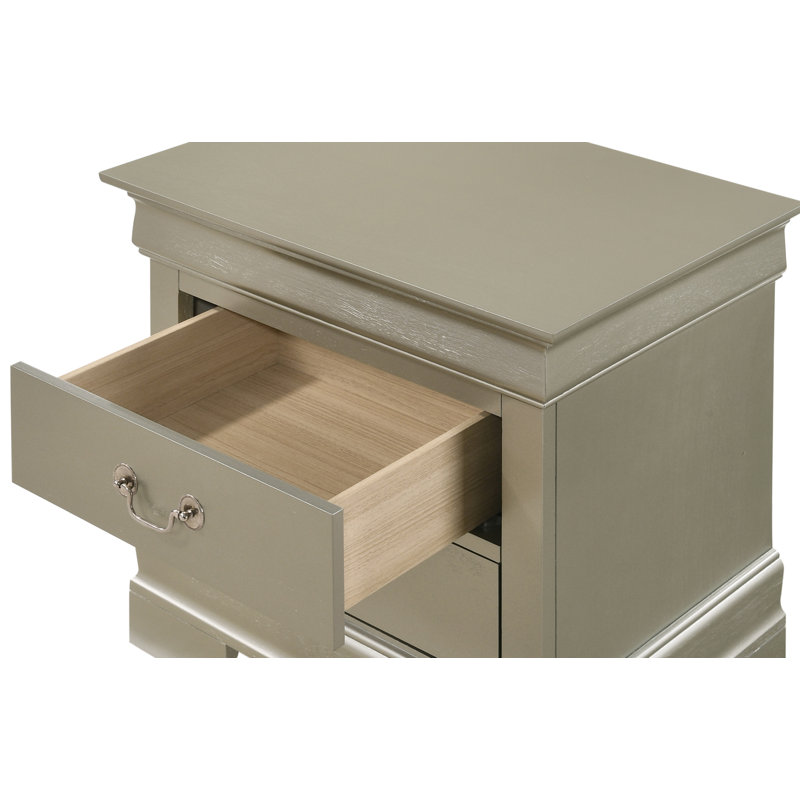 Nanhey Wooden Nightstand, Silver Champagne