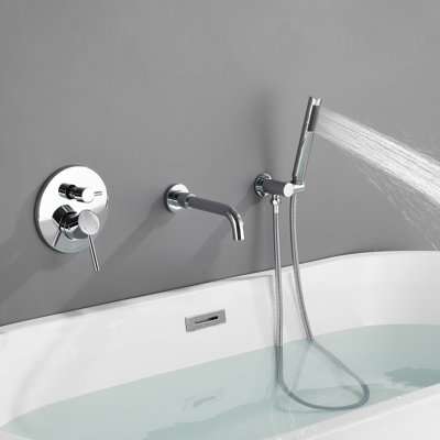 7.28" Wall Mounted Tub Filler, Solid Brass Bathroom Tub Faucet with Hand Shower