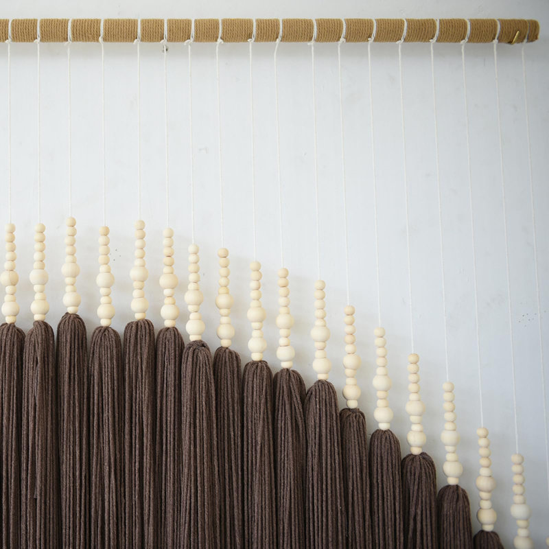 Macramé mural suspendu art géométrique perlé à la main l 39 po x L 45 po (café clair)