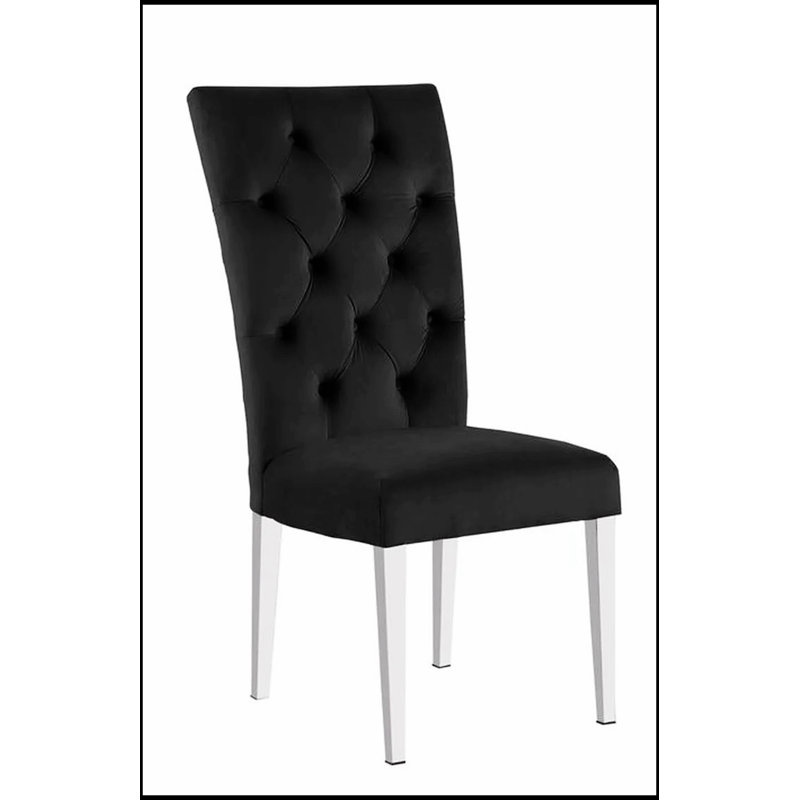 Ensemble de 2 chaises de salle à manger rembourrées en velours Modern, Chrome chrome, Noir