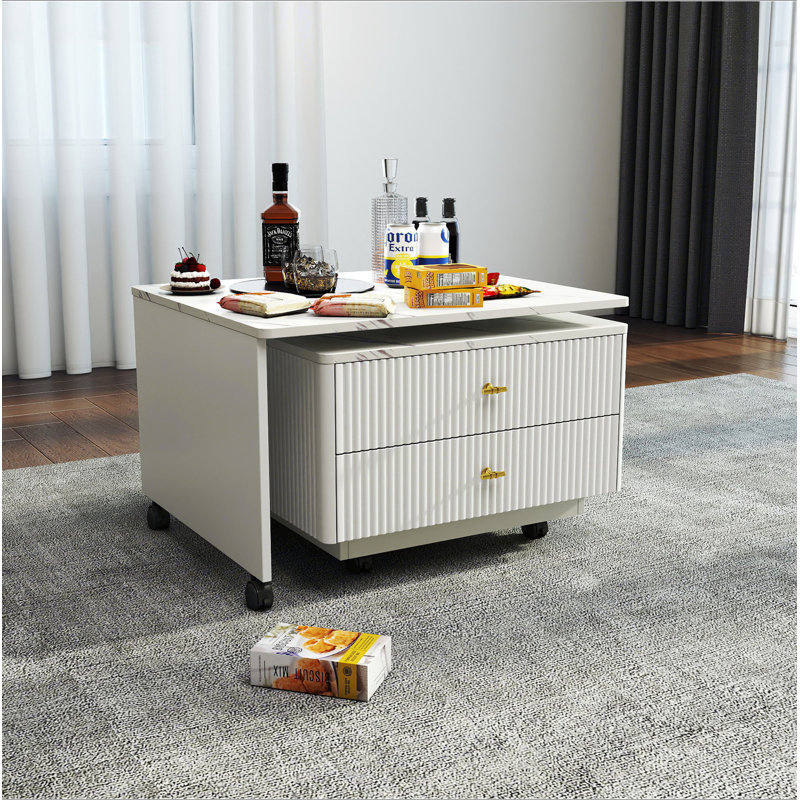 Table basse extensible avec rangement, table de salon réversible à 2 tiroirs et à 6 roulettes