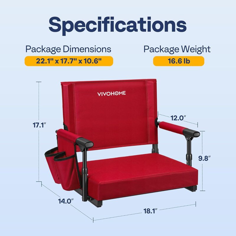 Ensemble de 2 sièges de stade portatifs avec dossier et coussin, Rouge