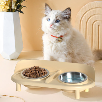 Ensemble de bols pour animaux de compagnie en acier inoxydable avec support à col large antidérapant pour chien, 15,74 x 8,66 x 4,33 po, beige