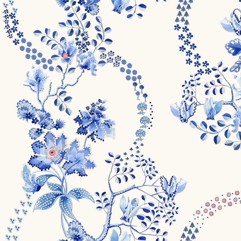 Cath Kidston Road Floral Dusky Wallpaper, Blue/White