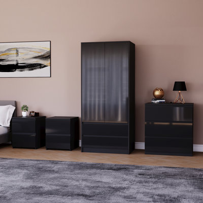 Taniesha 4 Piece Bedroom Set (2 Drawer Bedside Chest X2, 3 Drawer Chest, 2 Door 2 Drawer Wardrobe), (100% FSC)