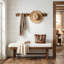 Banc de 55 pouces pour hall d'entrée rembourré, banc à chaussures en bois massif avec coussin pour hall d'entrée, couloir, chambre à coucher,
