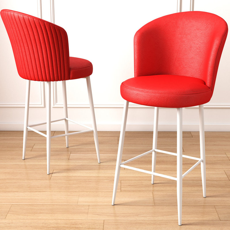Ensemble de tabourets de bar modernes (6 pièces), similicuir rouge et blanc, 18,1 po x 42,1 po x 15,7 po | Structure 100% métal, dossier de 14,6 po, siège de 27,6 po de hauteur | Siège élégant et durable pour la cuisine ou la maison
