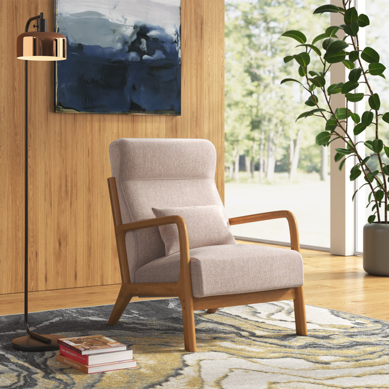 Fauteuil d'appoint traditionnel avec coussin lombaire Ayyash, Lin beige