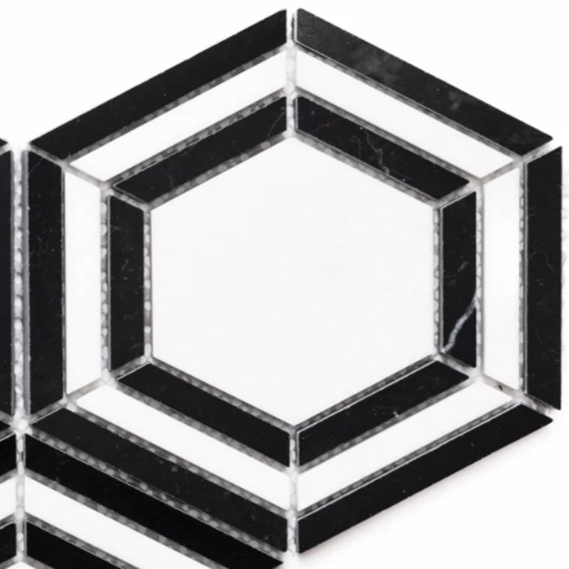 Carreau de mosaïque en marbre poli 4 po x 4 po Santorini, Nero / Thassos