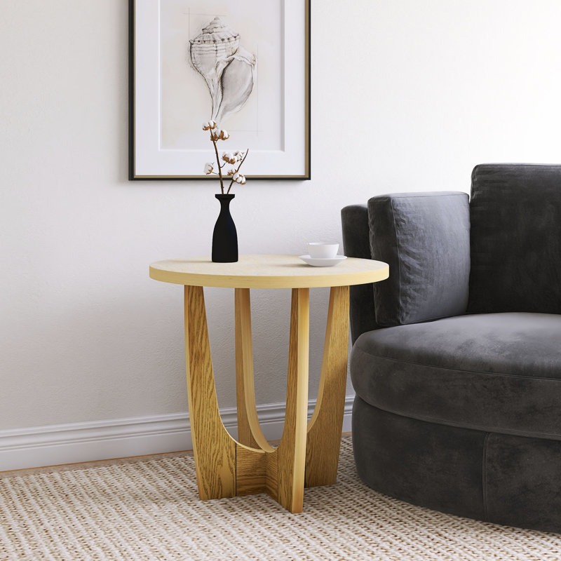 Table basse ronde en bois de chêne, H 24,25 po x l 25,13 po x P 25,13 po