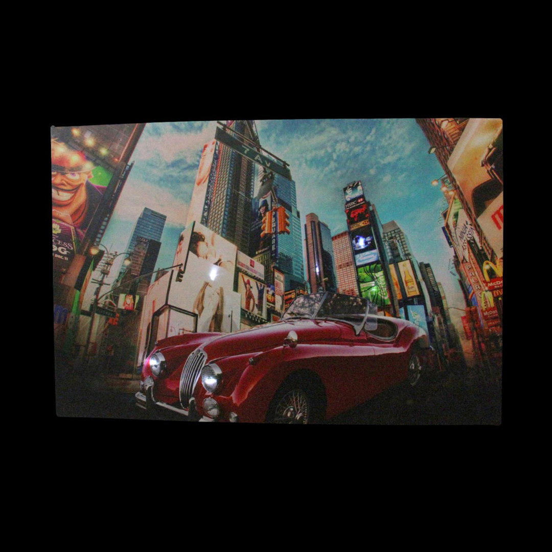 LED Lighted NYC Times Square 7th Avenue Classic MG Car Canvas Wall Art 15.75" x 23.5" Northlight Seasonal