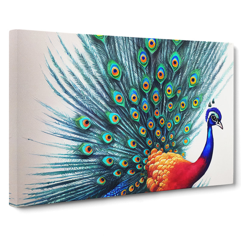 Watercolour Peacock Art - Wrapped Canvas, 35cm H x 50cm W x 3cm D