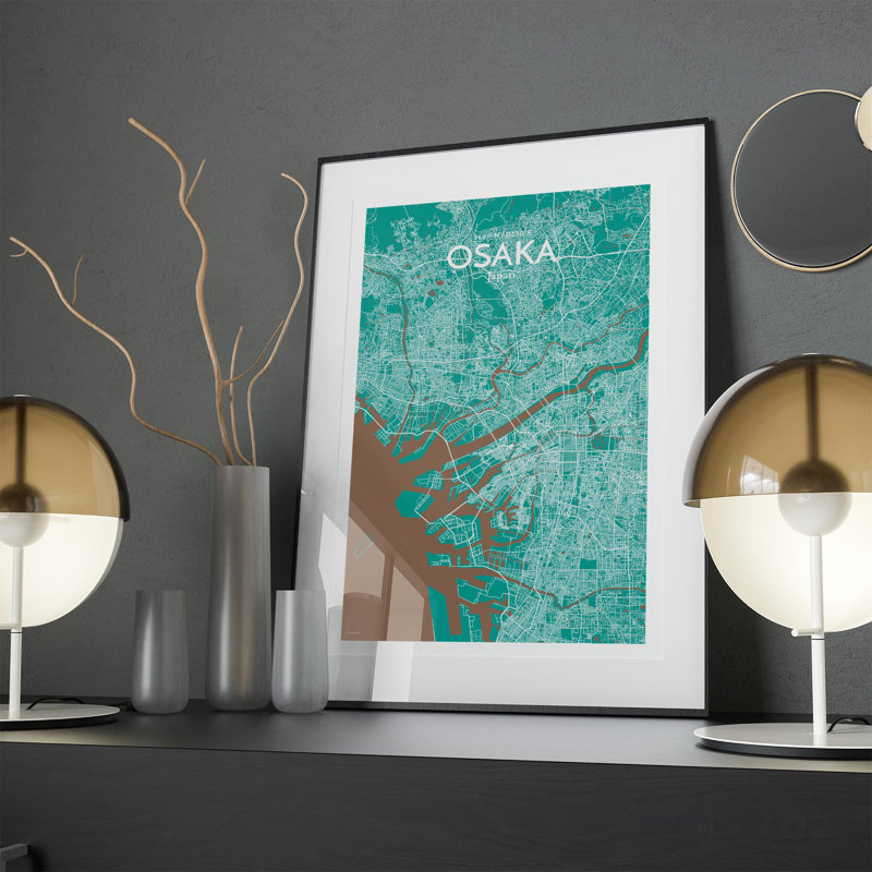 Osaka City Map In Nature - No Frame Print, 17cm H x 11cm W x 0.05cm D