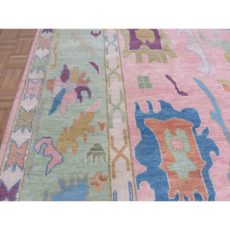 Tapis oriental rose noué à la main coloré Oushak 8F097A7FF2394E41A62219BE194122CA, Rectangle 11 pi 8 po x 14 pi 10 po