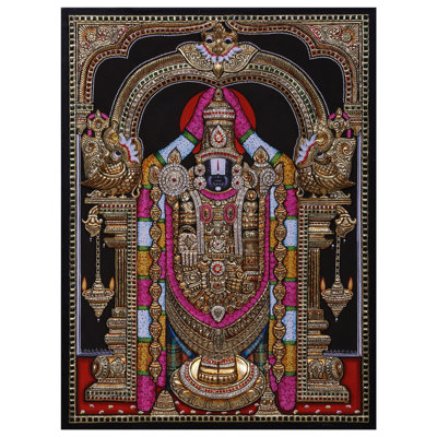 «Lord Tirupati Balaji Tanjore», peinture avec cadre | Couleurs traditionnelles avec or 24 carats