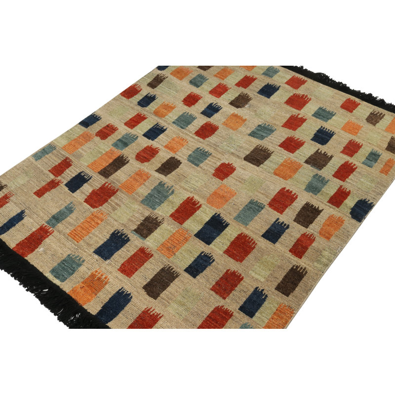 Burano Hand Knotted Wool Geometric Area Rug, Rectangle 5' x 7'