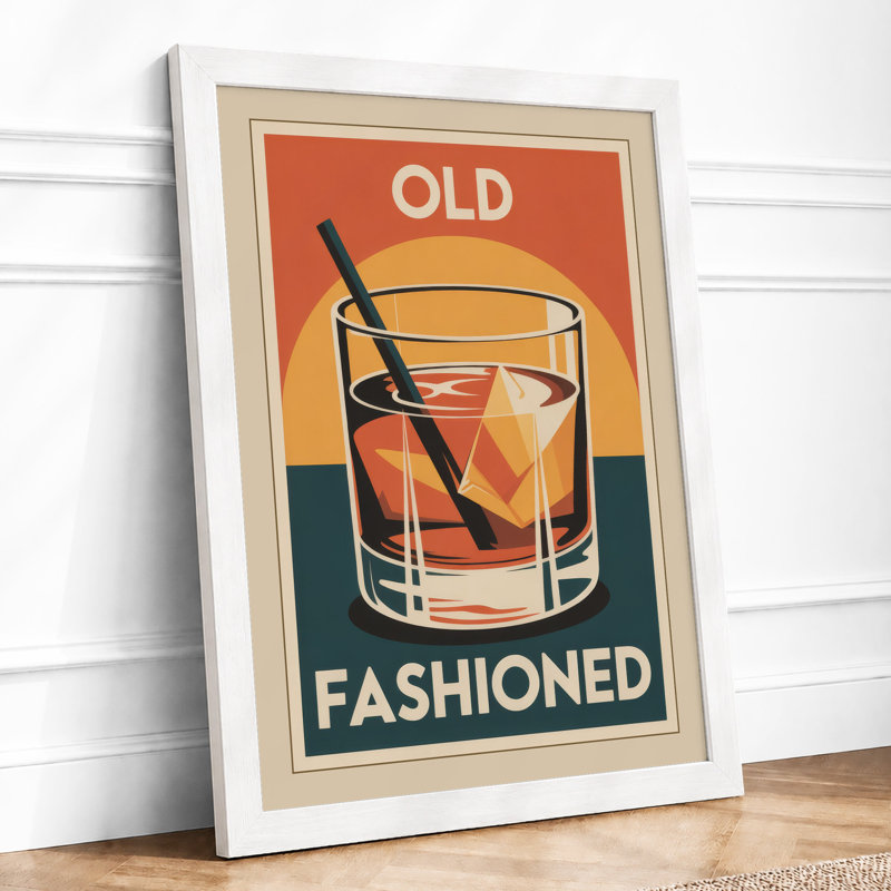 Old Fashioned Cocktail Art Deco - Framed Print, A1 - 84.1 x 59.4 cm, White