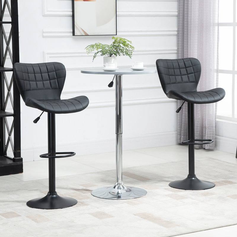 Swivel Upholstered Adjustable Height Counter Stool with Metal Frame, Black