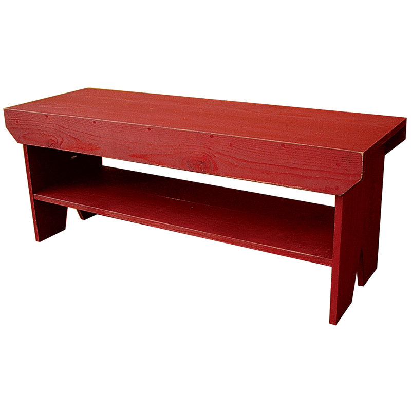 Banc de rangement en bois massif Wray, Vieux rouge