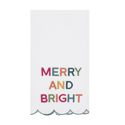 Merry And Bright Phrases Embroidered Christmas Towel