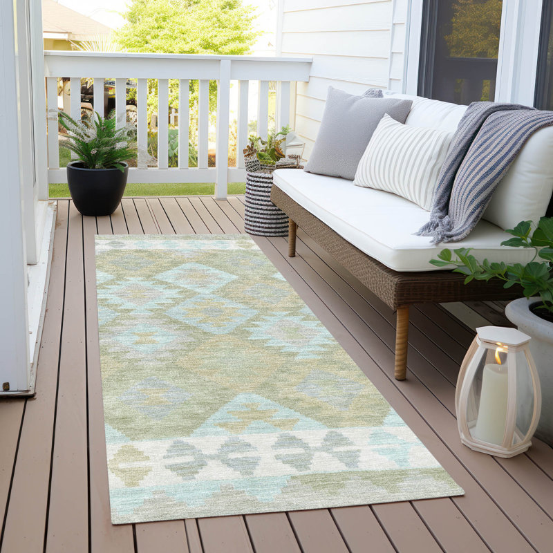 Tapis de sauge Xhevrie intérieur / extérieur lavable à la machine, Tapis de couloir 2 pi 3 po x 7 pi 6 po