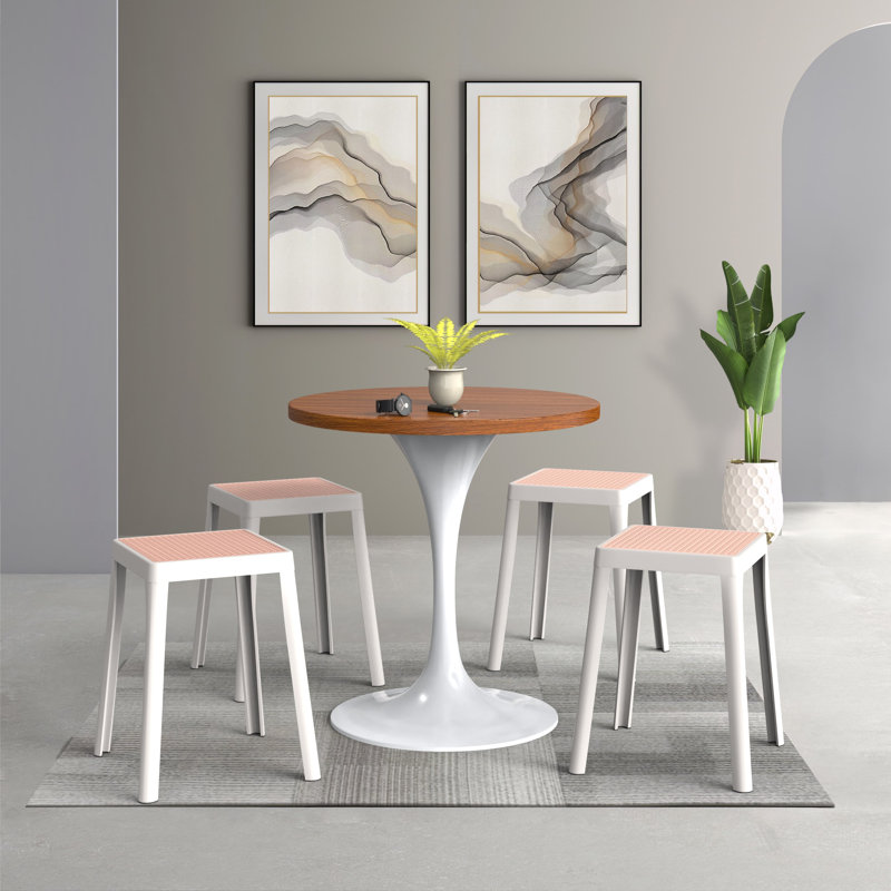 Dantoni Modern Stackable Plastic Stool, Portable Backless Dining Chair, Water Resistant Square Patio Stool for Kitchen, Garden, Poolside & Outdoor Events