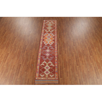 Geometric Wool Anatolian Turkish Runner Rug 3x13