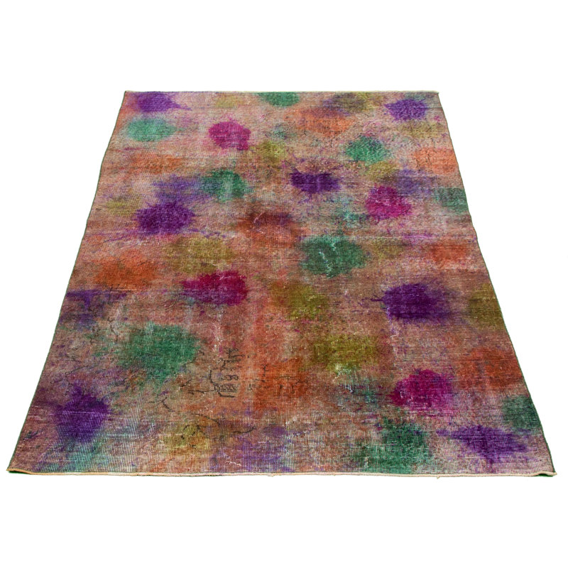 Tapis de la zone en laine 5 pi 1 po x 8 pi 2 po à la main one-of-kind à la main-noué la 1980 Overdyed