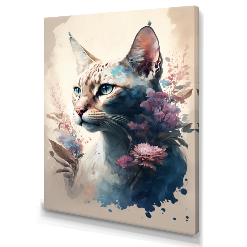 «Cute Siamese FloralII», peinture sur toile, Toile tendue, H 40 po x l 30 po x P 1,5 po