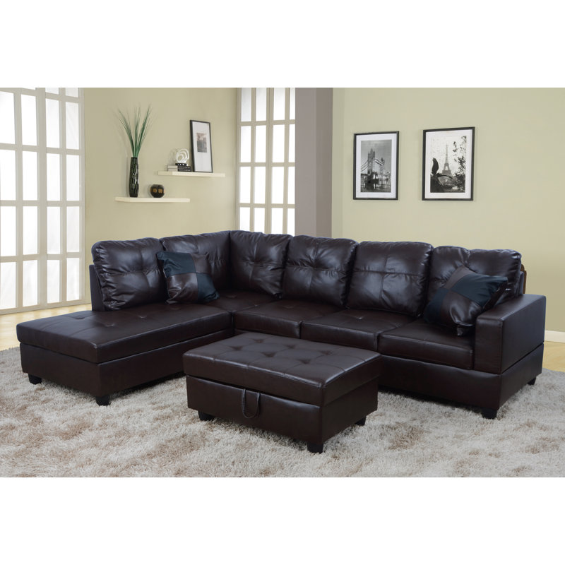 Canapé et chaise longue avec repose-pieds Beesley, Orienté à gauche (vu de face), Chocolat / Brun, Noir