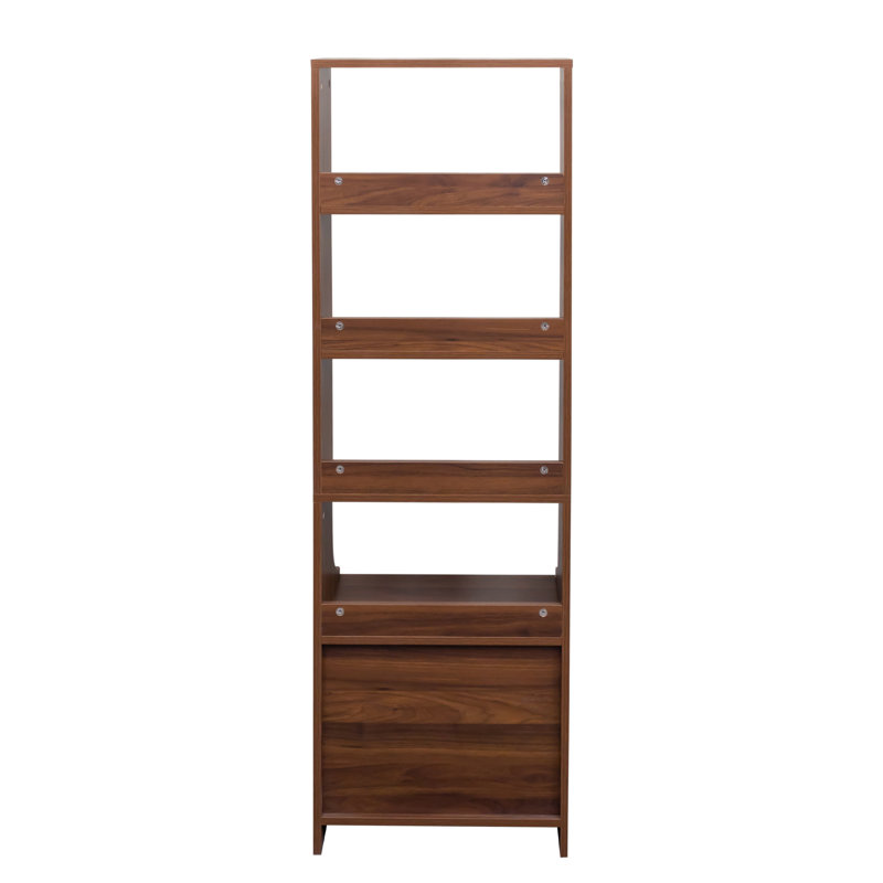 Table de chevet avec bibliothèque, table de chevet avec 2 tiroirs de rangement pour la chambre à coucher, Noyer