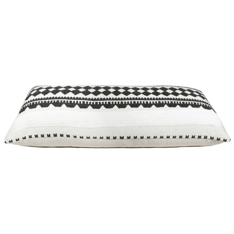 Oreiller à fermeture à glissière géométrique 100% coton 14 po x 36 po noir et blanc