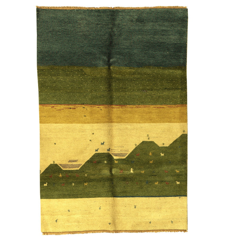 Tapis marocain en laine noué à la main en pin / vert forêt / vert