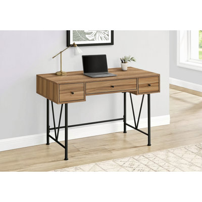 Bureau d'ordinateur, bureau personnel, ordinateur portable, tiroirs de rangement, L 48 po, bureau, métal stratifié brun, transitionnel