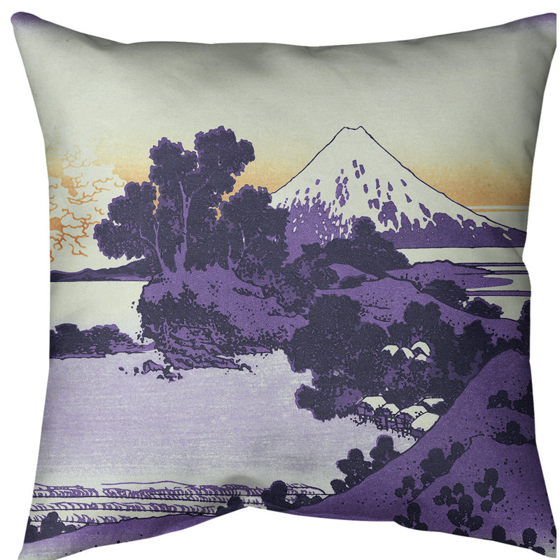 Coussin Katsushika Hokusai Shichiri, province de Sagami, 16 po x 1 po, Mauve et orange, Polyester sergé