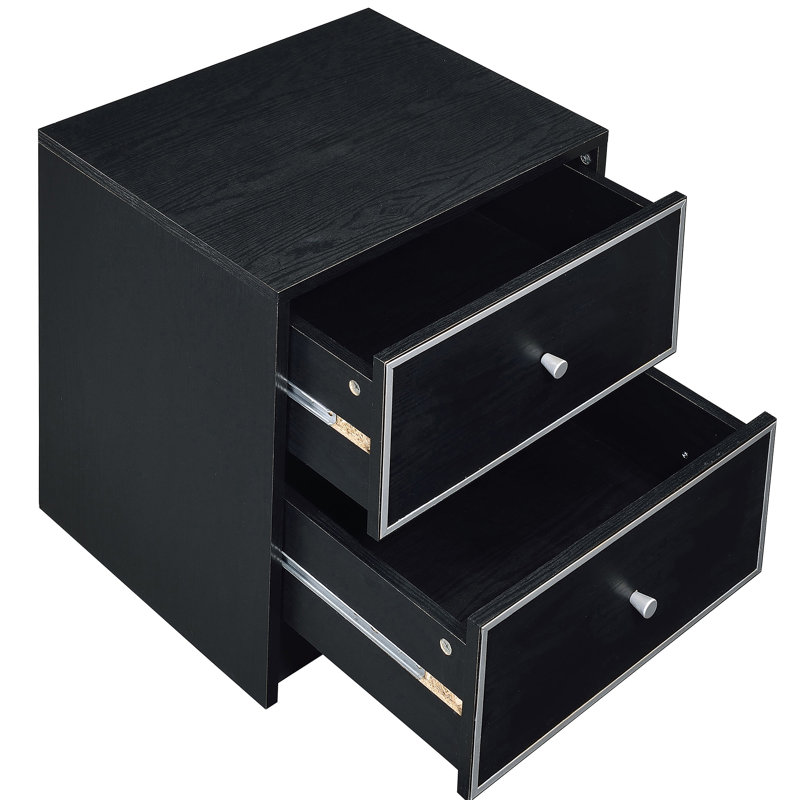 Black And Silver 2-Drawer Nightstand