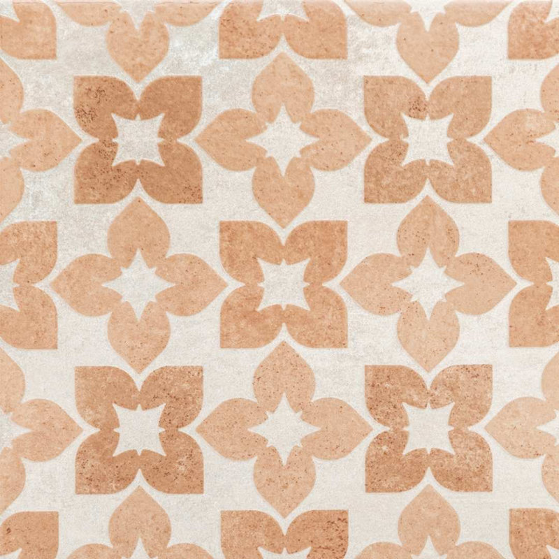 Phlox 8" x 8" Patterned Satin Porcelain Tile, Orange
