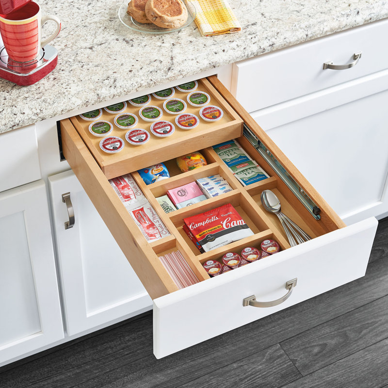 Natural Maple Wood Adjustable Two-Tier Drawer Organizer