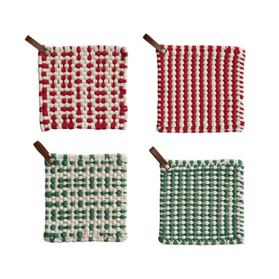 Support à casserole en coton 4 pièces avec boucle en cuir 4 pièces