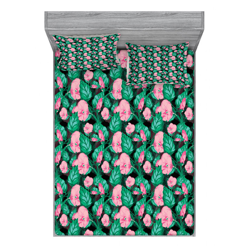 Microfiber Floral Sheet Set, Queen Sheet Set with Fitted Sheet
